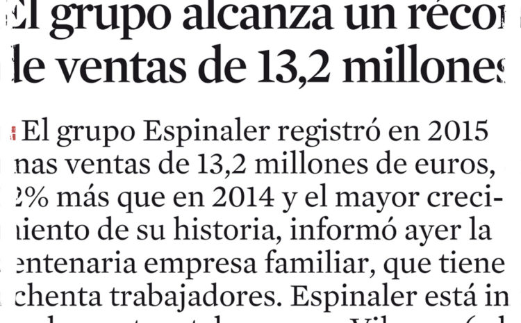  Espinaler alcanza record de ventas – La Vanguardia (2016)
